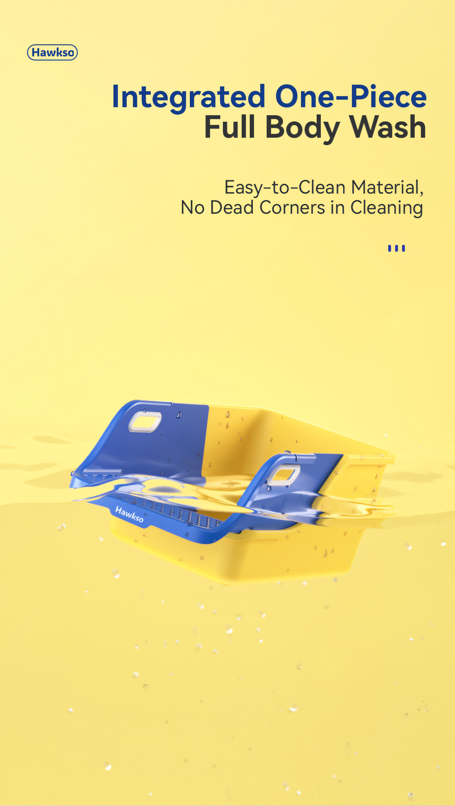 Hawkso cat litter box submerged in water, showcasing its easy-to-clean, integrated one-piece design with no dead corners for full body wash.