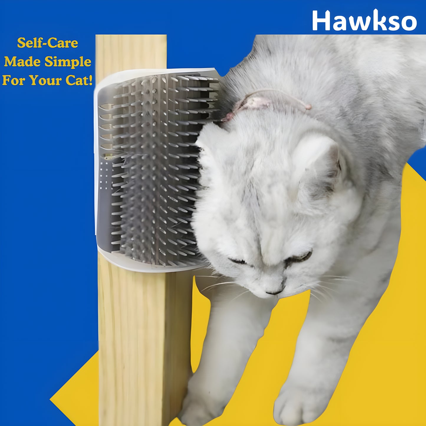 Self-Grooming Wall Corner Cat Brush with Massage Combs by Hawkso - Purrfect for Cats & Kittens